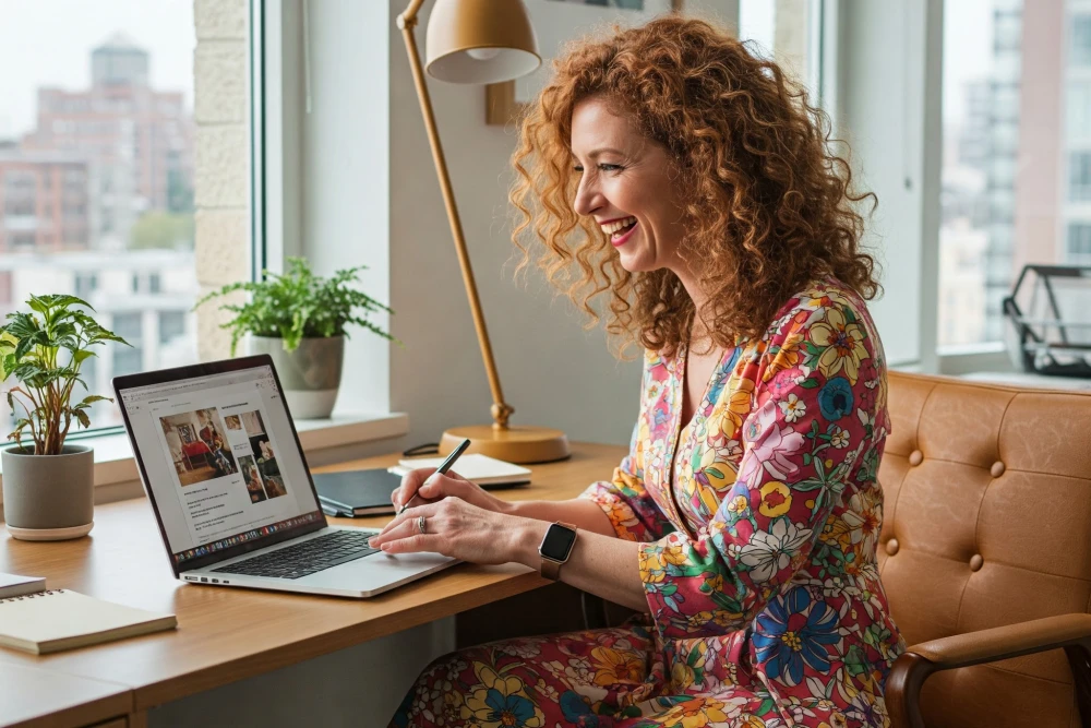 photo of a therapist blogging