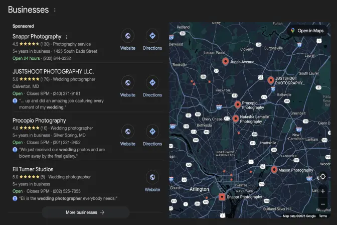 screenshot of local search results
