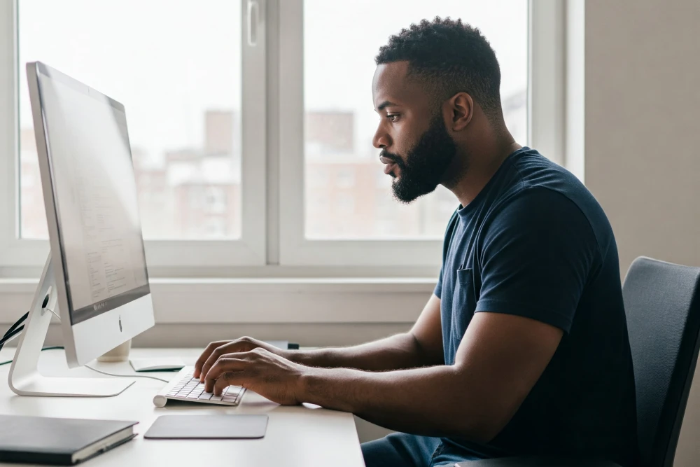 image of a potential client looking at the computer